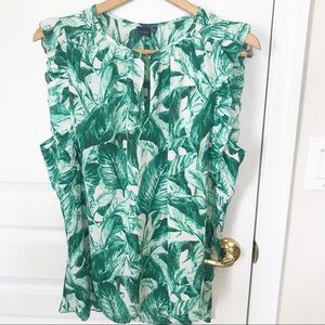 KARRI BLUE | Tropical Palm Blouse | Ruffle sleeve